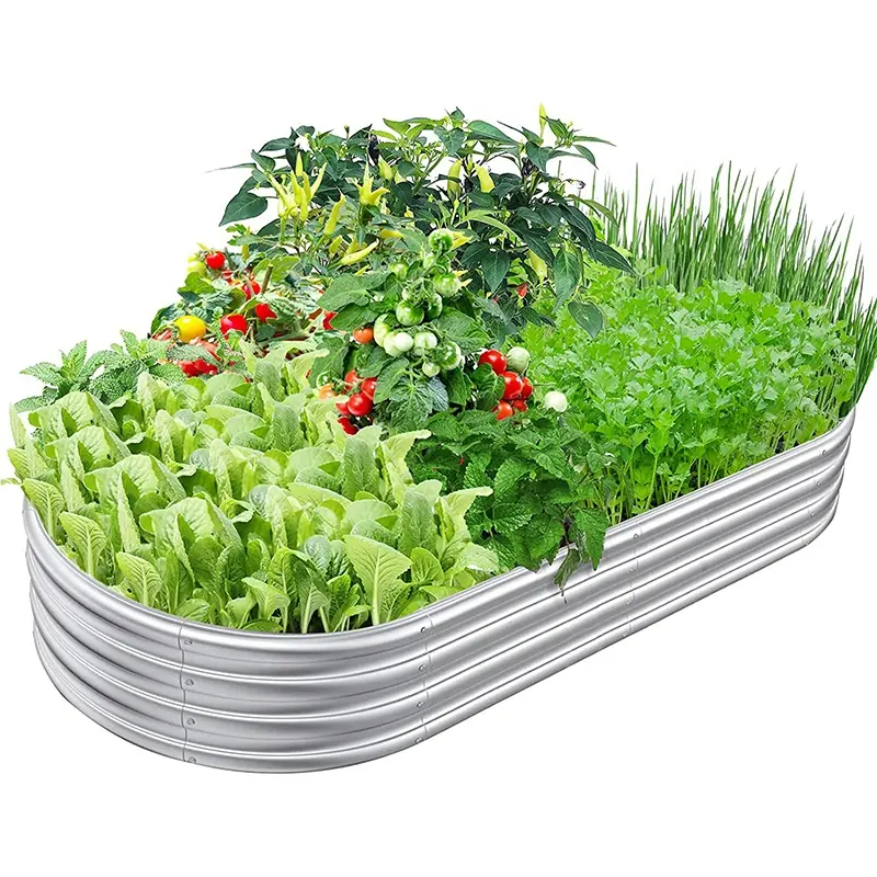 Стальной садовый ящик для растений для использования на открытом воздухе, металлический садовый плантатор, овальные оцинкованные приподнятые садовые кровати для овощей, цветов, трав