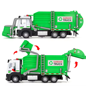 Camión de <span class=keywords><strong>Basura</strong></span> de Ciudad de <span class=keywords><strong>Juguete</strong></span> de Metal Fundido a Presión con Logotipo Personalizado, Color Verde 1:32, Gran Sonido, Luces y Puertas que se Abren, Vehículo de Ingeniería con Contenedor de <span class=keywords><strong>Basura</strong></span> - Product Image 2