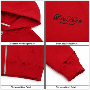 Sudadera con capucha personalizada con cremallera y pedrería, 400 g/m², felpa francesa, gráfico termotransferible con efecto desgastado, estilo urbano oversize, con logo personalizado para hombre - Product Image 3
