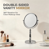 Miroir de maquillage double face personnalisé avec logo, 7 pouces, en métal, rond, sur pied, grossissant, pour table de maquillage
