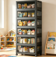 Armoire de rangement pliable multi-niveaux, minimaliste, moderne, en plastique, avec deux portes, 6 étagères, anti-poussière, meubles de maison, salon