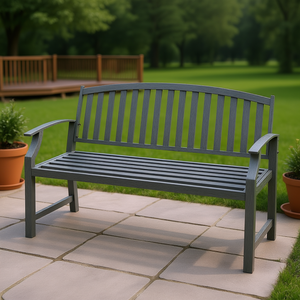 Banc de jardin extérieur en métal gris de 46 pouces avec cadre à lattes, mobilier de patio contemporain pour terrasse, pelouse, parc, véranda - Product Image 2