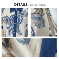 Robe chemise midi bleue à imprimé cachemire pour femme, manches courtes, col boutonné, vente en gros, marque privée, usine OEM ODM