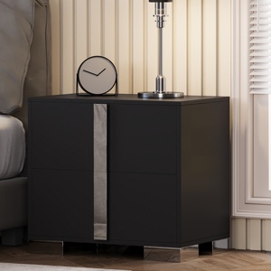 Modern Nightstand with Drawers Metal Foot Wood <b>Bedside</b> Table <b>Mirrored</b> Handles Sofa Side End Table - Product Image 1