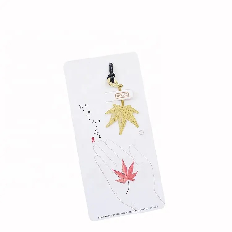 Custom Mini Metal Bookmark Gold Leaf Paper Card Package Bookmark For Reading Folder