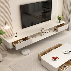 Set Mobile TV Sospeso e Tavolino Moderno Semplice in Stile Nordico Arredamento in Legno <span class=keywords><strong>Laccato</strong></span> <span class=keywords><strong>Bianco</strong></span> per <span class=keywords><strong>Soggiorno</strong></span> - Product Image 4