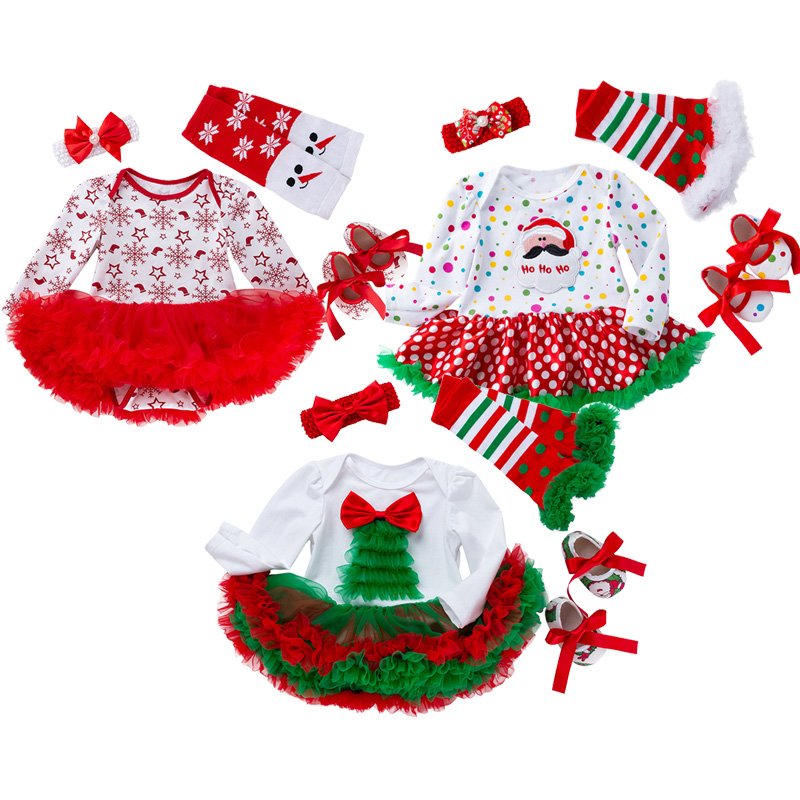Новейший дизайн бутик 4 шт. одежда для маленьких девочек новорожденных Рождество Детские ползунки
