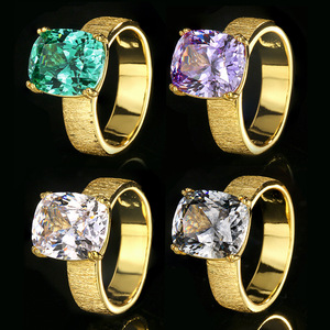 Anillos de circonia cúbica de 10*12 mm con diseño de nido de pájaro, acabado cepillado, chapados en oro, cobre imitación, piedras preciosas coloridas, joyería para mujer - Product Image 1