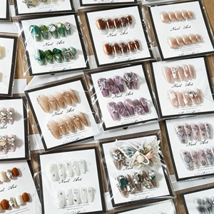 10 Uds. al por mayor, <span class=keywords><strong>uñas</strong></span> postizas acrílicas de lujo hechas a mano con efecto diamante brillante, diseño francés, flor 3D, para presionar. - Product Image 2