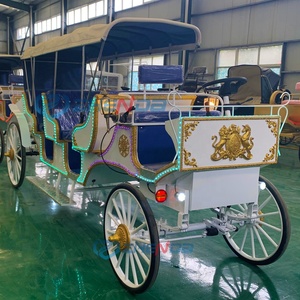 Calèche de tourisme à trois rangées ZHENDA, à traction équine, avec sièges bleus et garnitures dorées, carrosserie blanche - Product Image 3