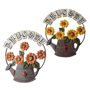 Metal Welcome Sign Creative Sunflower for Bar Cafe Shop Store Flower Door Decorative Sunflower Kettle Ornaments Hanging
