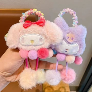 Élastique à cheveux <span class=keywords><strong>pour</strong></span> filles, motif dessin animé, avec boule de fourrure moelleuse, mignon, très élastique et durable, <span class=keywords><strong>pour</strong></span> queue de cheval et chignon - Product Image 1