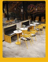 Canapé de restaurant rembourré en PU imperméable, banquette murale, ensemble table ronde et chaises pour bistro et restaurant