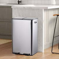 Poubelle à double compartiment 60L en acier inoxydable avec pédales pliables