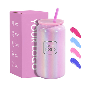 16oz Stainless Steel Shimmer <strong>Tumbler</strong> Double Wall Sublimation Glitter <strong>Mason</strong> <strong>Jar</strong> Soda Can With Lid Straw - Product Image 1