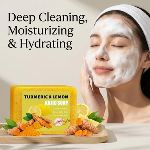 Jabón Facial de Cúrcuma y Limón al por Mayor, Eliminador de Manchas Oscuras, Aclarador de Acné, Jabón Blanqueador de Cúrcuma Orgánico Hecho a Mano - Product Image 3
