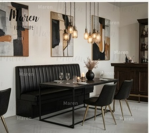 Ensemble de mobilier <span class=keywords><strong>industriel</strong></span> en cuir <span class=keywords><strong>noir</strong></span> facile à nettoyer pour restaurant de restauration rapide, table et chaises, banquette et bancs de coin - Product Image 5