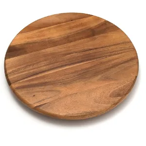 Fábrica al por mayor bandeja de madera redonda personalizada de madera de acacia 18 pulgadas Lazy Susan cocina tocadiscos y bandeja giratoria de madera