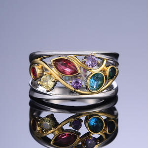 Anello da Donna F430 con Gemma, Motivo Vegetale, Zirconia Cubica Taglio Marquise, Montatura a Griffe, Creazione in Laboratorio, Regalo, Anelli alla Moda - Product Image 4