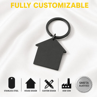 Porte-clés personnalisé en acier inoxydable avec design de maison, noir, vierge, gravure laser UV, cadeau, vente en gros, fournisseur en vrac