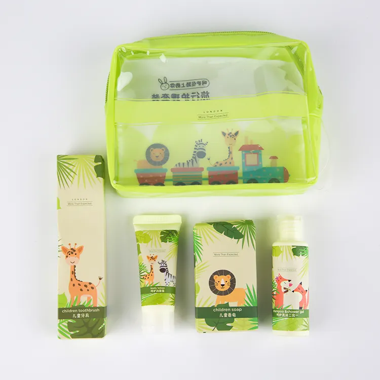 Kit de higiene pessoal para crianças, conjunto com mini bolsa <span class=keywords><strong>leve</strong></span> e descartável, escova de dentes, sabonete, kit de viagem orgânico para crianças