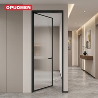 Pintu Kamar Mandi Minimalis Aluminium Hitam Tahan Air dengan Permukaan Kaca Buram untuk WC Modern untuk Apartemen & Hotel