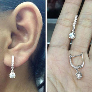 Pendientes de Diamantes de Oro Blanco, Corte Brillante Redondo, Color G, Diamante Natural, Joyería Clásica de Compromiso para Mujer - Product Image 3