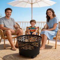 Support à bois de chauffage cylindrique avec découpes en forme de pilier décalées, base solide et pieds sphériques, foyer extérieur en fer