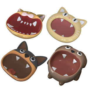 Großhandel Maßgefertigte Lustige Tier-Design Porzellan Niedliche Cartoon Großmaul-Hunde-Katzen-Kopf-Gesicht Futter-Wasser-Trockenfutter Fütterungs-Tierschüssel - Product Image 3