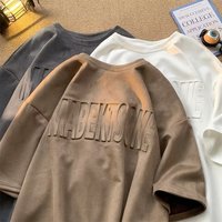 Camiseta de punto oversize de algodón con cuello redondo clásico, estampado en relieve, con logo personalizado en 3D para mujer