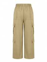 Pantalon cargo taille haute pour femme, coupe large, plusieurs poches, style décontracté streetwear, longueur intégrale