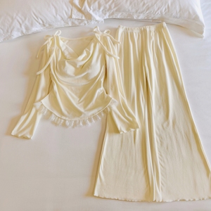 Pijamas de terciopelo de doble cara para mujer, primavera, otoño, invierno, estilo francés de lujo ligero, manga larga, pantalones largos, con C - Product Image 1