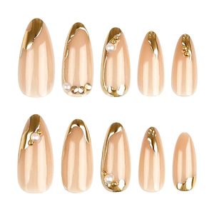 <span class=keywords><strong>Uñas</strong></span> Postizas Almendradas - <span class=keywords><strong>Uñas</strong></span> Francesas con Diseño de Línea Dorada - <span class=keywords><strong>Uñas</strong></span> Postizas Medianas - para Mujer, 24 Piezas - Product Image 5