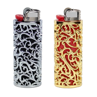 XASMART Étui de protection pour briquet en métal vintage à motif floral, double étui, chromé, fabriqué en Chine