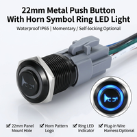 Interruptor de Botón Metálico a Prueba de Agua IP65 de 22 mm con Símbolo de Bocina, Anillo LED Iluminado, Momentáneo y con Bloqueo, 12V 24V para Automóvil