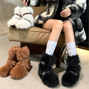 2025 nouveau Design femmes fausse fourrure bottes mi-mollet fourrure moelleux <span class=keywords><strong>pas</strong></span> <span class=keywords><strong>cher</strong></span> fourrure bottes de neige - Product Image 3