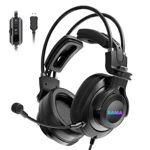 SAMA OEM Best HIFI Headband Over Ear RGB Led Headphone PC Stereo Wired Headset Gamer Gaming Headphones