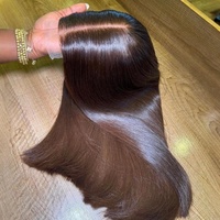 Peluca de Cabello Humano Liso WXJ Marrón, Sin Pegamento, SDD (Super Double Drawn), Cabello Virgen Vietnamita, Peluca con Cierre de Encaje HD 2x6, Sin Enredos