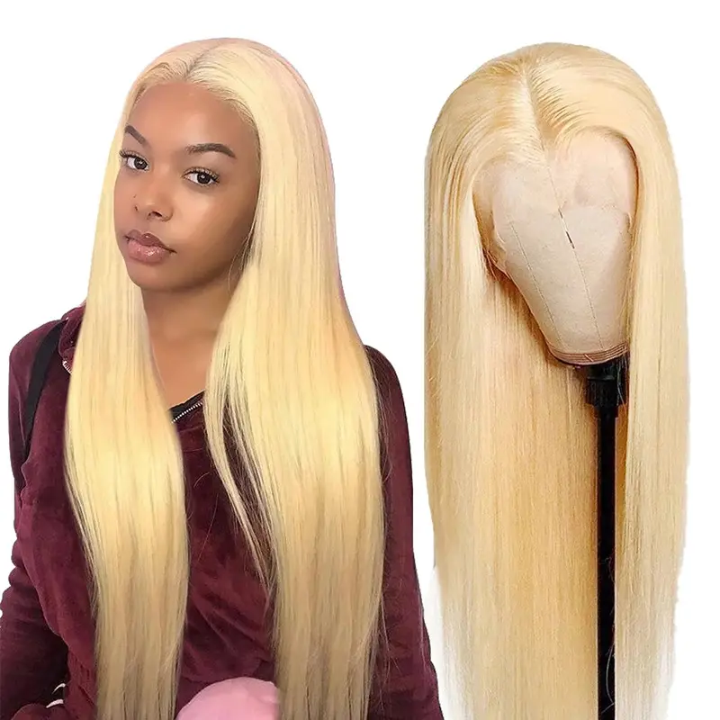 New Honey Blonde Color Remy Brazilian Straight Lace Front Human Hair Wig Frontal Wigs High temperature silk wig Hair for Woman