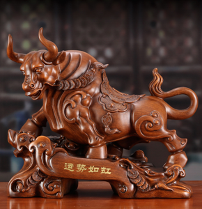 Zodíaco chino Feng Shui Decoración de mesa negro blanco resina Toro vaca estatua Animal escultura - Product Image 3