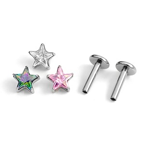 Star Zircon Lip <b>Stud</b> Earring <b>Titanium</b> Alloy Five Pointed Shape Prong Setting For Ear Bone Piercing Jewelry Gift - Product Image 4