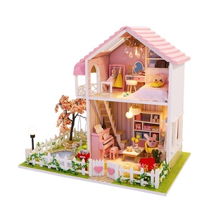 Hongda M911 SAKURA <span class=keywords><strong>Love</strong></span> ที่กำหนดเองบ้านตุ๊กตาไม้สีชมพูสำหรับเด็กผู้หญิง DIY บ้านตุ๊กตาขนาดเล็กชุดบ้านตุ๊กตา - Product Image 1