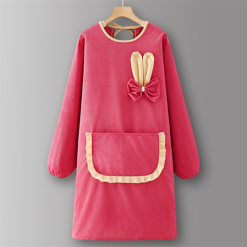 Rose RedLZ807Corduroy long sleeve rabbit ears pocket lace