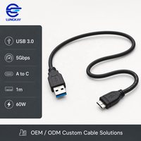 Câble USB 3.0 Type A vers Micro B LUNG KAY 5 Gbps pour transfert de données, charge 60 W, câbles Micro B pour appareil photo et ordinateur, TPE/PVC 1 m