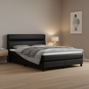 Letto imbottito in ecopelle nera con telaio in legno ingegnerizzato e compensato, modello D0100HXNL42, letto moderno e morbido - Product Image 2