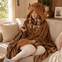 Manta con Capucha de Animales Adorables al por Mayor, Personalizada, Extragrande, Acogedora, de Forro Polar Sherpa y Franela, Tipo Sudadera, Chal, Edredón