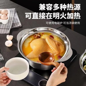 Stainless Steel Double Ear Cooking Basin Set 304 Multi Functional Kitchen Vegetable Washing Drain Soup Rice Basin - Product Image 5