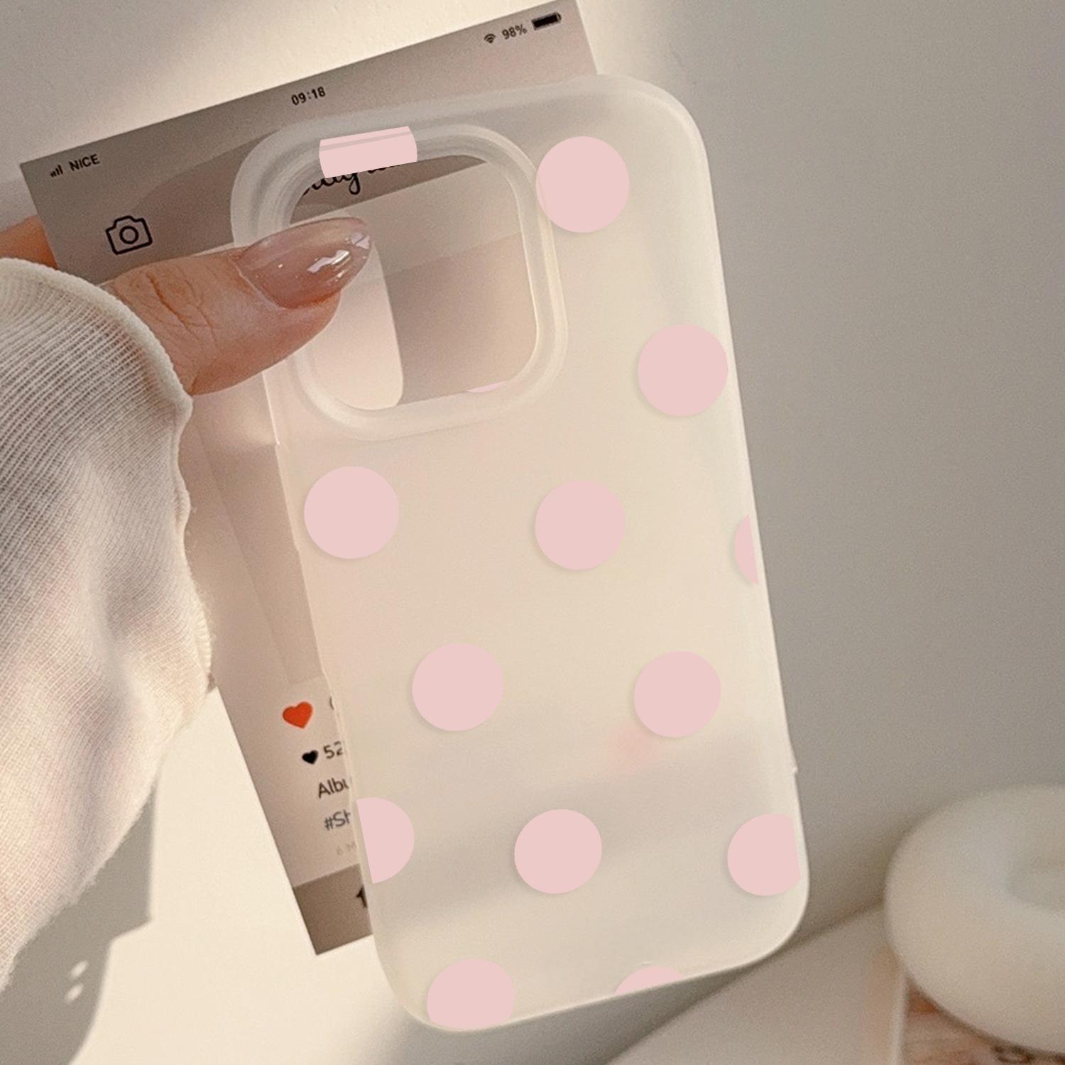 Sheer white with pink polka dot lettering