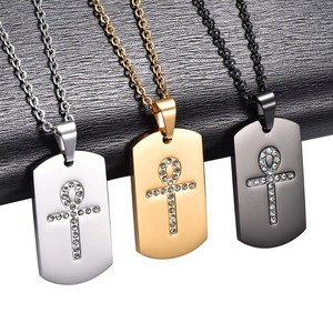Collar con Colgante de Cruz Ankh Egipcia de Acero Inoxidable y Circonia para Mujer y Hombre, Placa de Identificación, Dijes Cuadrados, Cadena, Joyería de Amuleto Metálico - Product Image 1