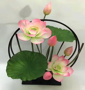 Lotus artificial pequena de alta qualidade, folha artificial de lótus para escritório, jardim, enfeites de bainha única, decorar o escritório